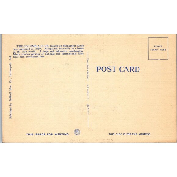 Columbia Club Indianapolis Indiana Linen Unposted PC332 - Picture 2 of 2